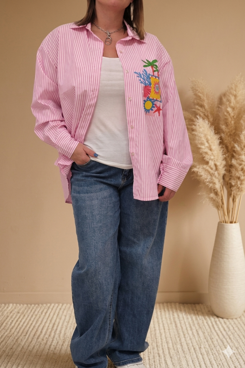 Chemise rose à rayures Good Vibes