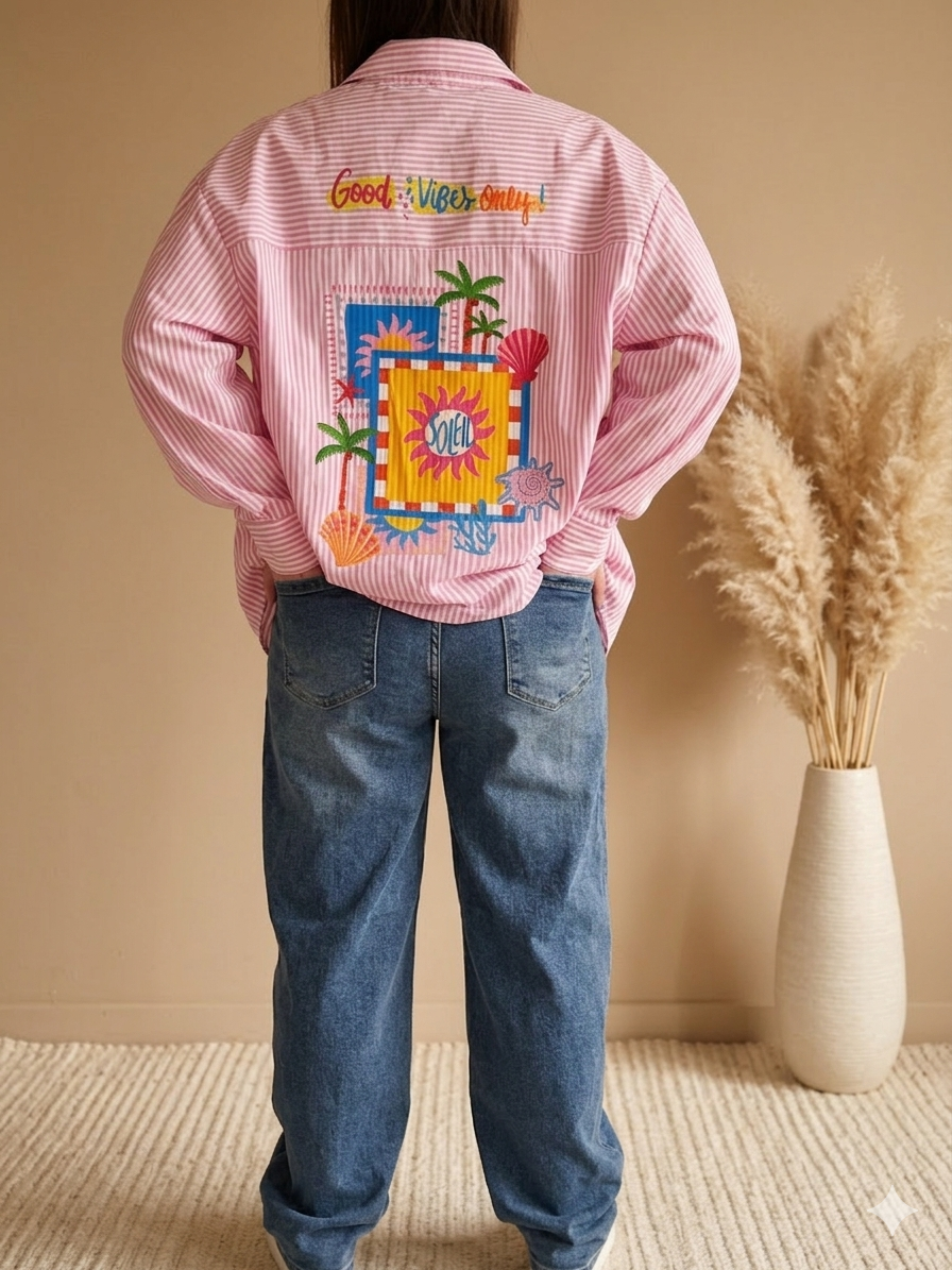 Chemise rose à rayures Good Vibes