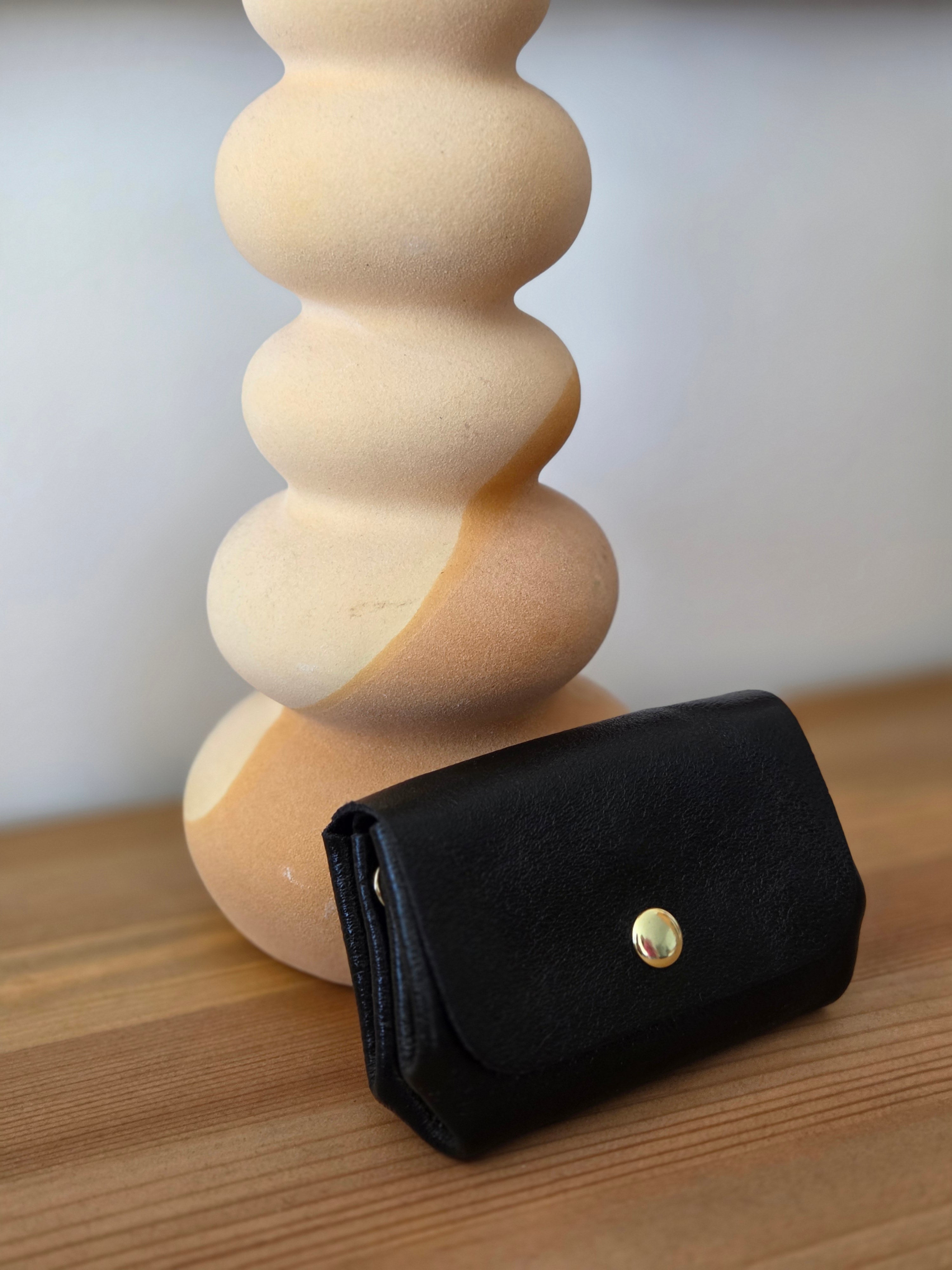 Porte-monnaie cuir noir pailleté