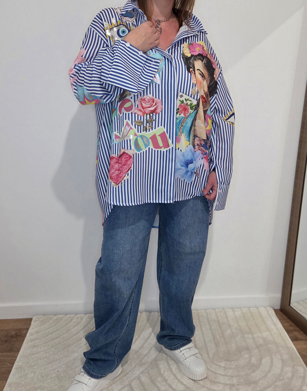 Chemise bleue à rayures Frida Kahlo