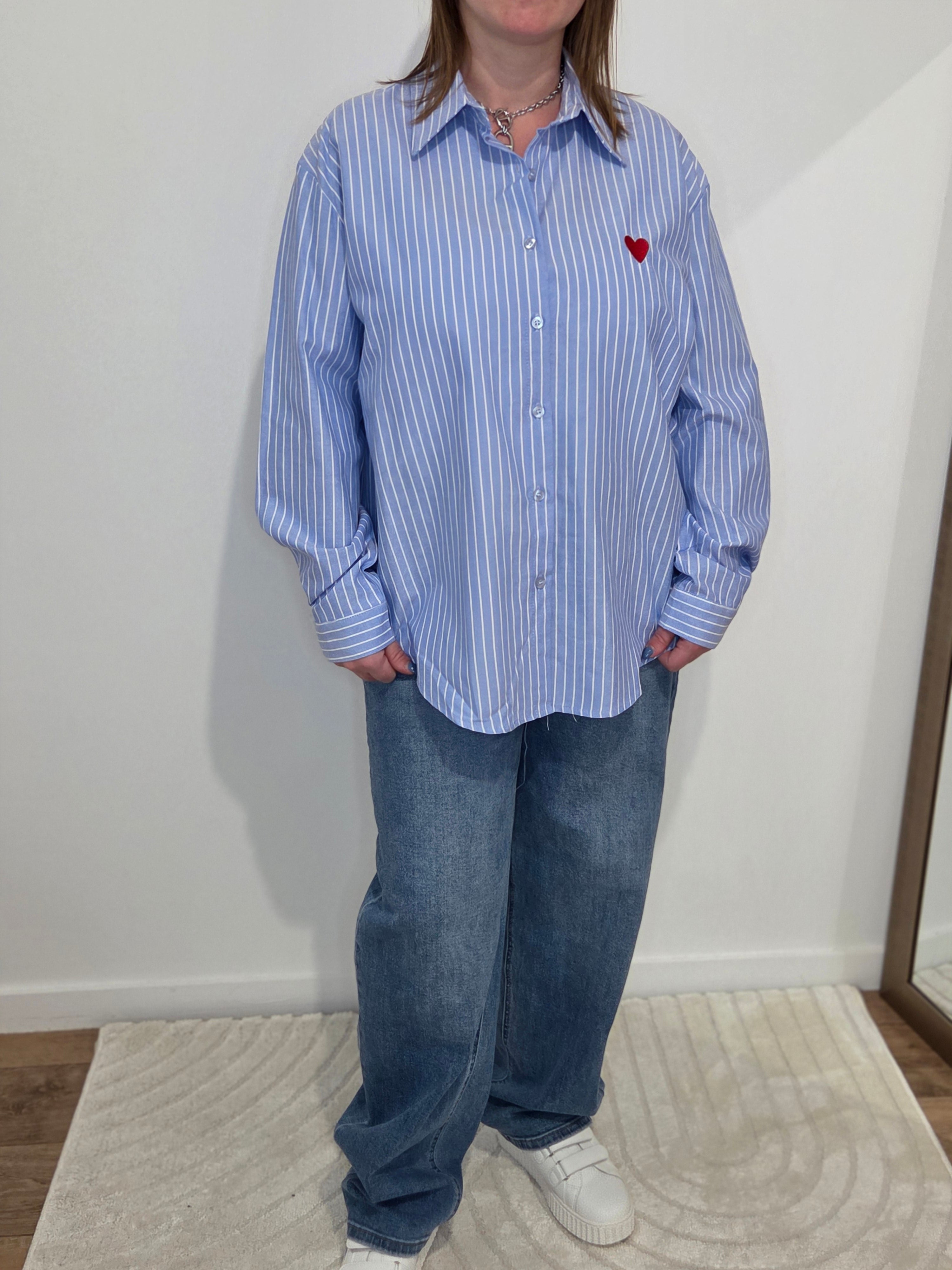 Chemise bleue à rayures Cœur