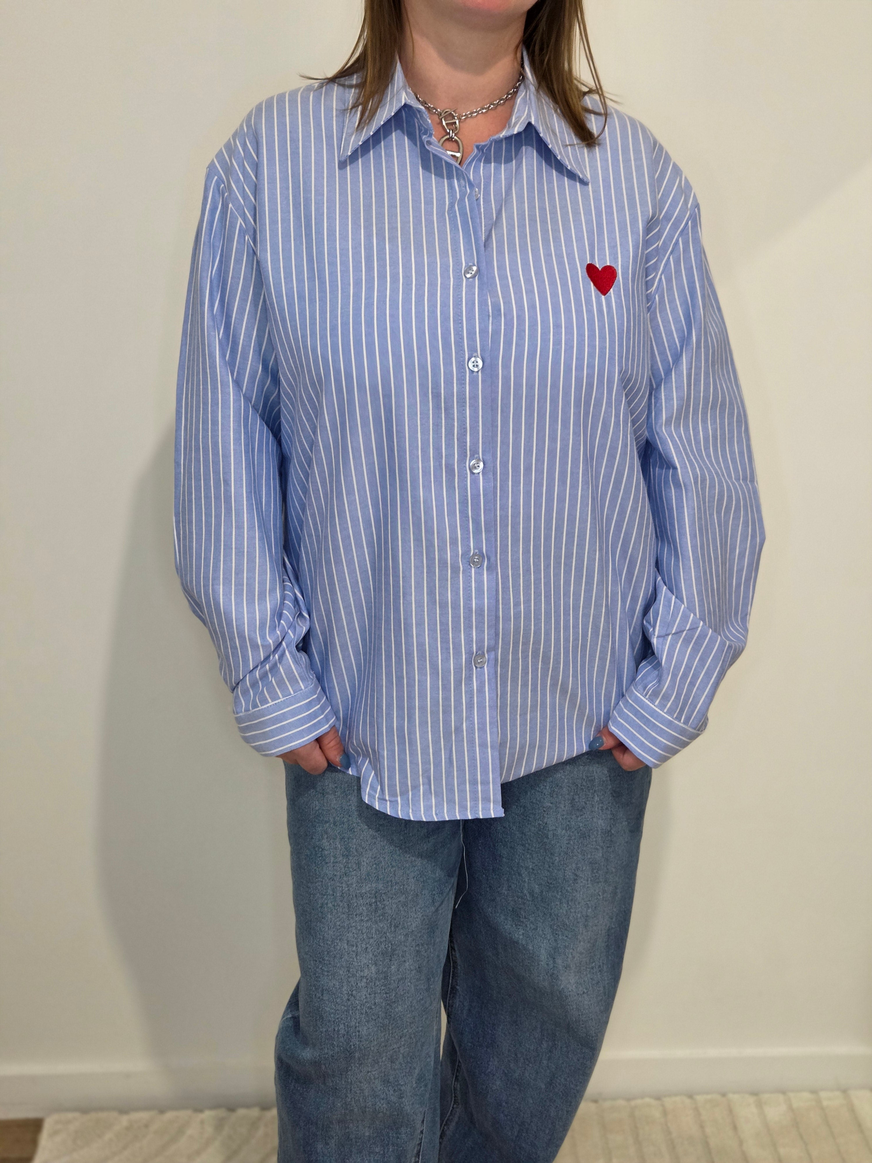 Chemise bleue à rayures Cœur