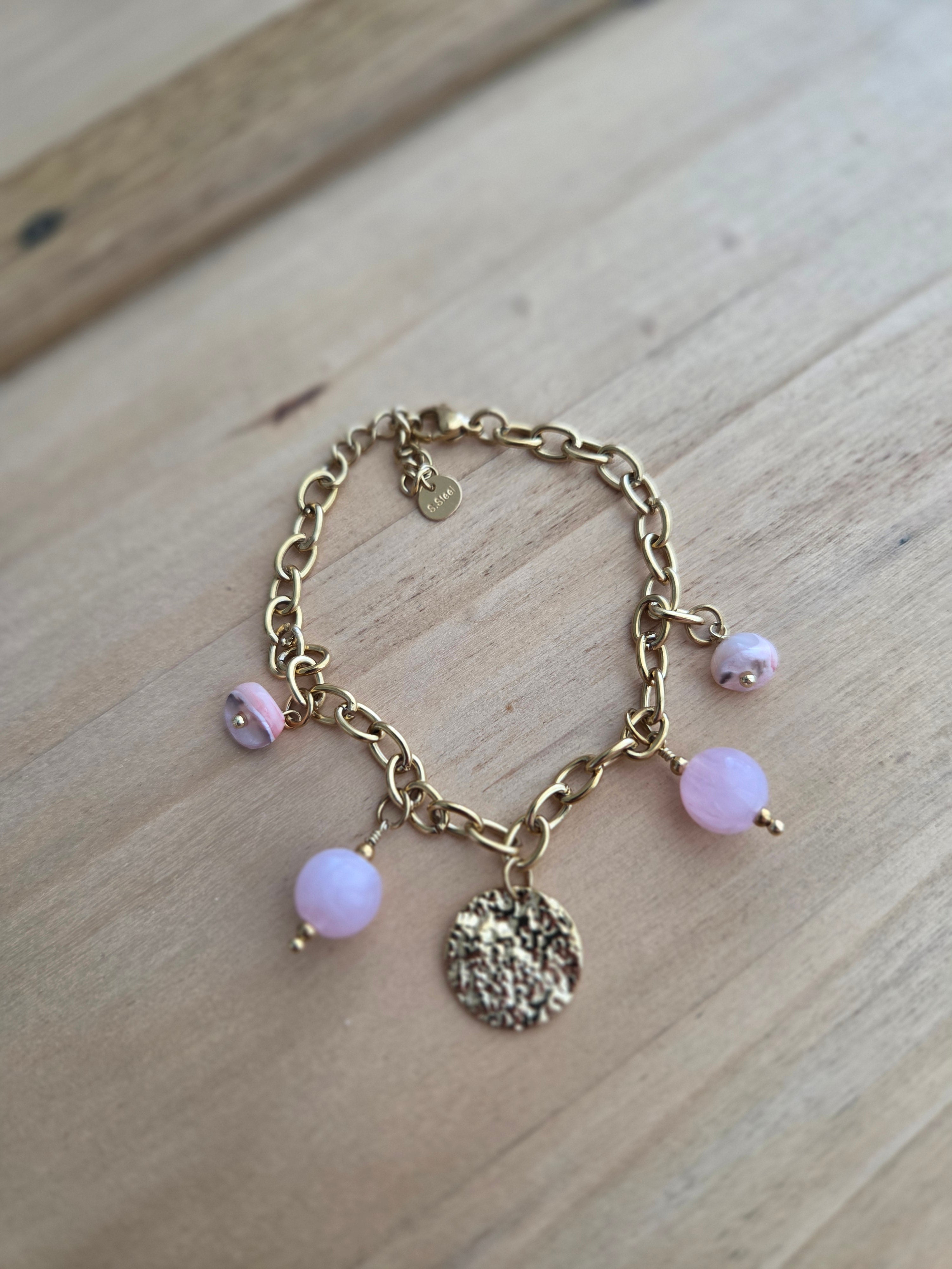 Bracelet doré martelé rose