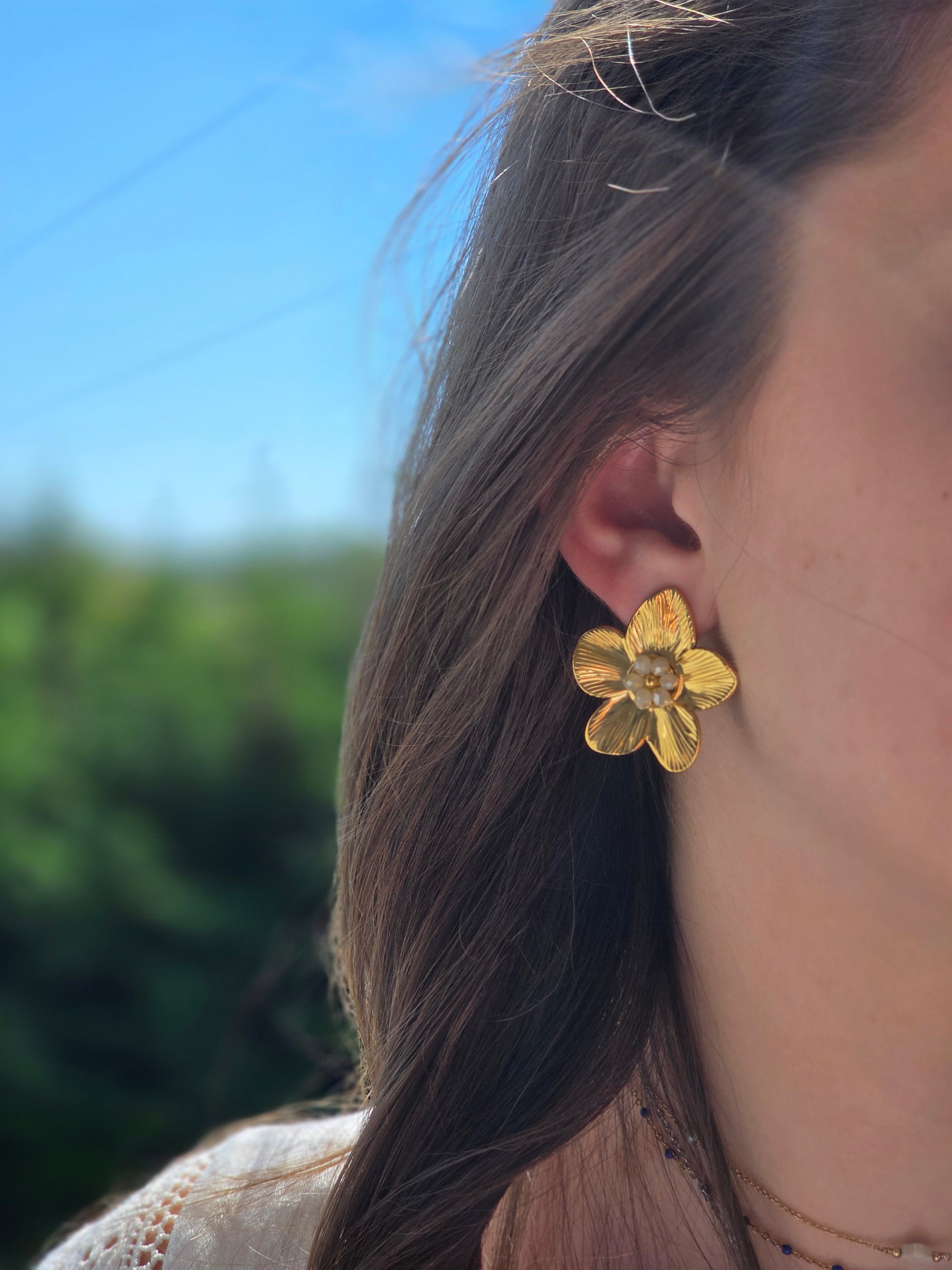 Boucles d'oreilles fleurs doré