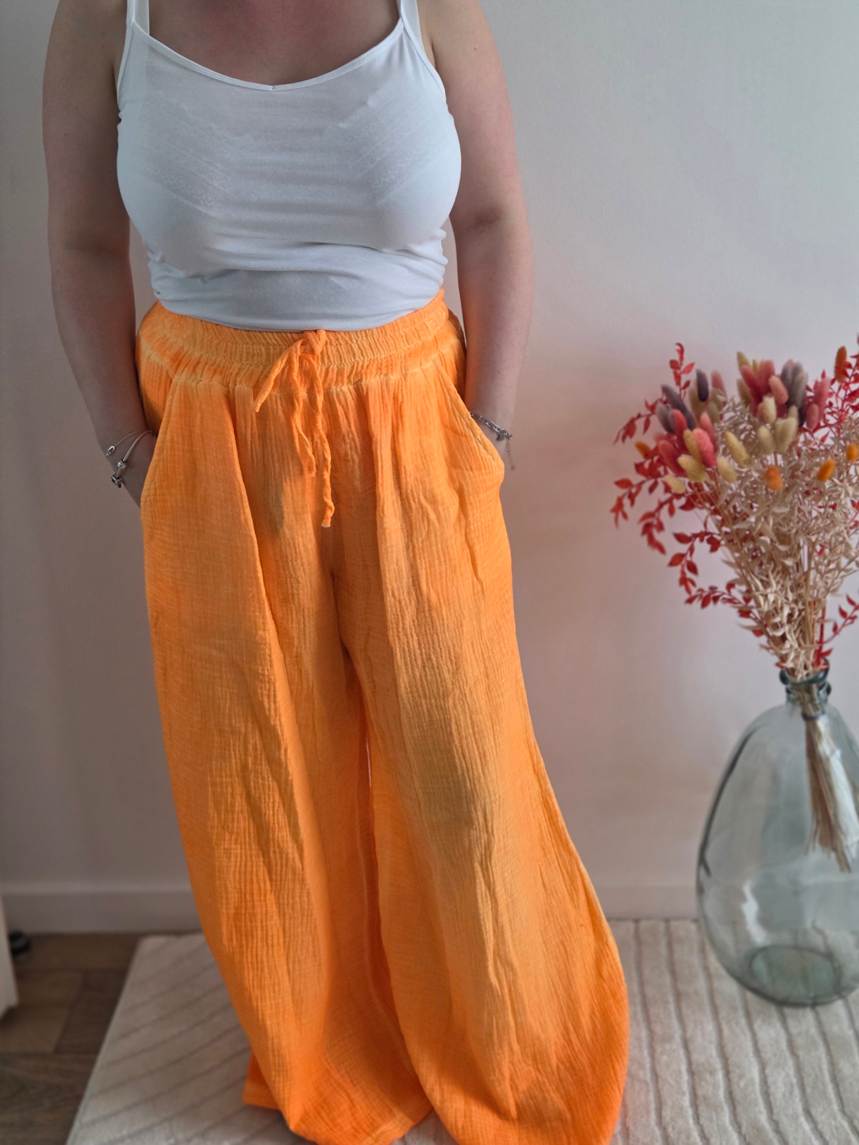 Pantalon fluide orange fluo