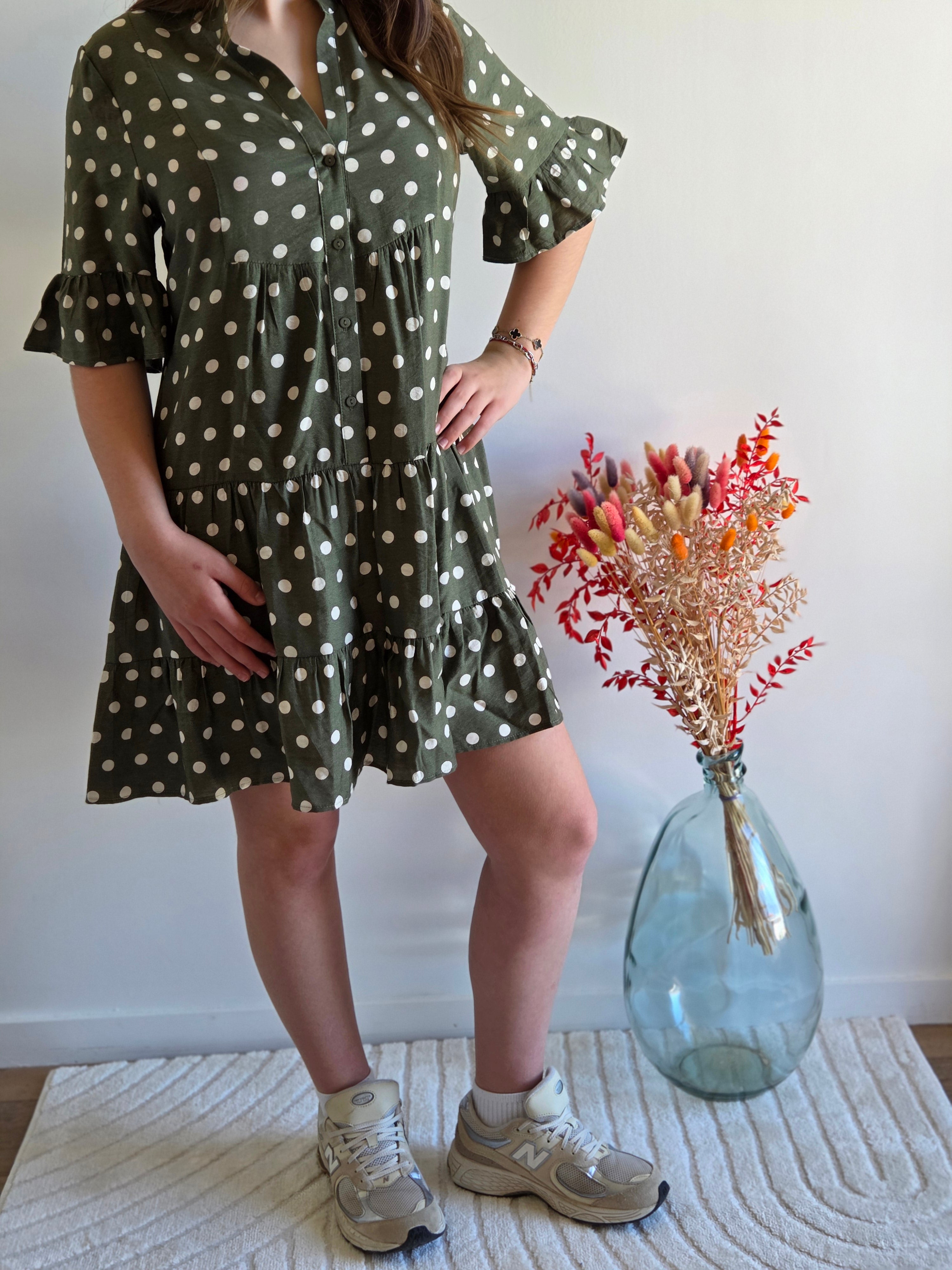 Robe courte à pois kaki