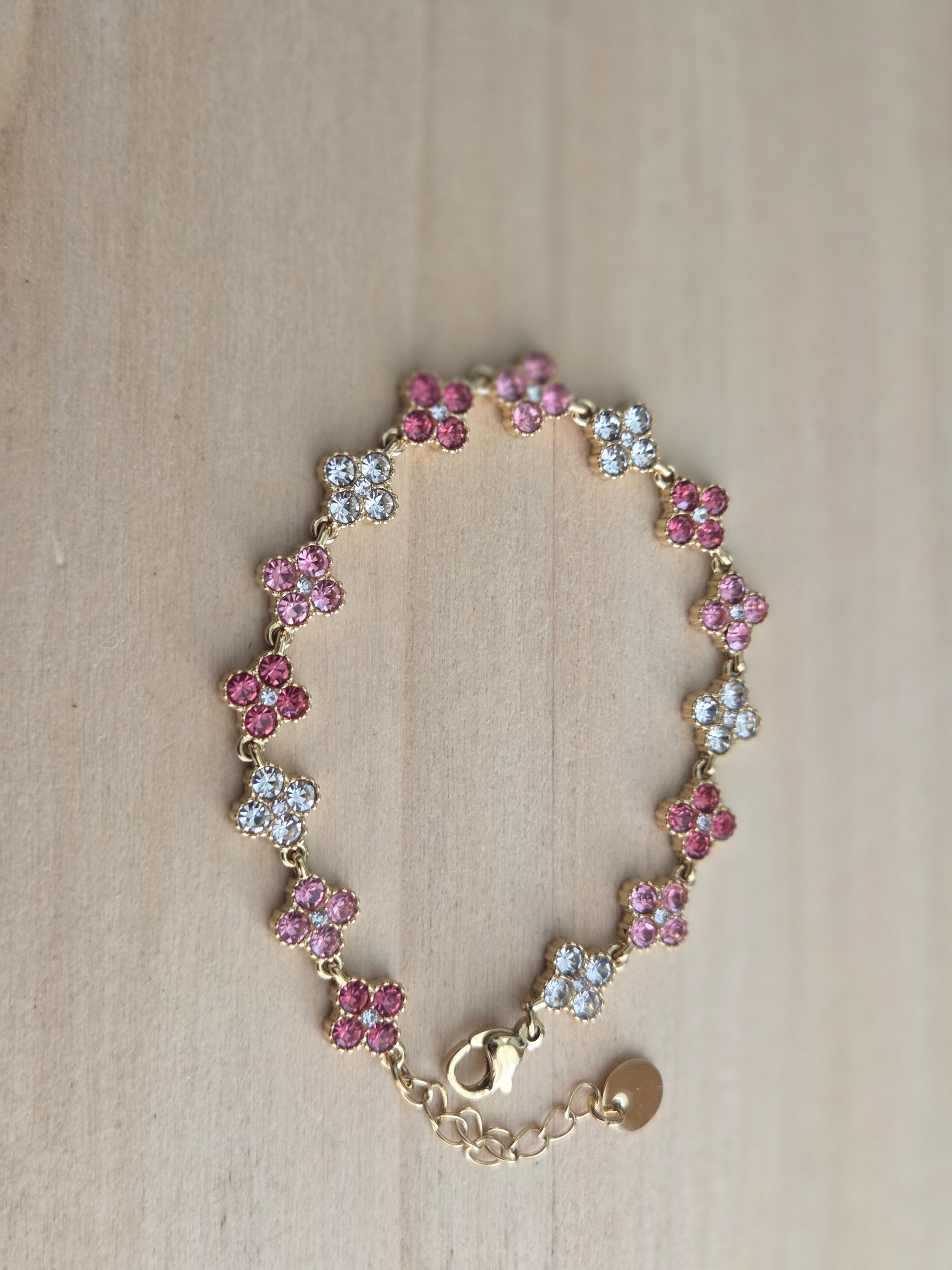 Bracelet fleurs roses et blanches