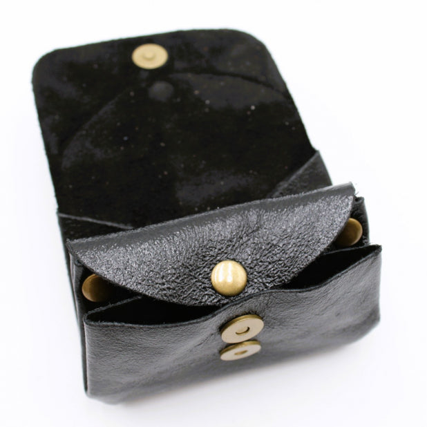 Porte-monnaie cuir noir pailleté