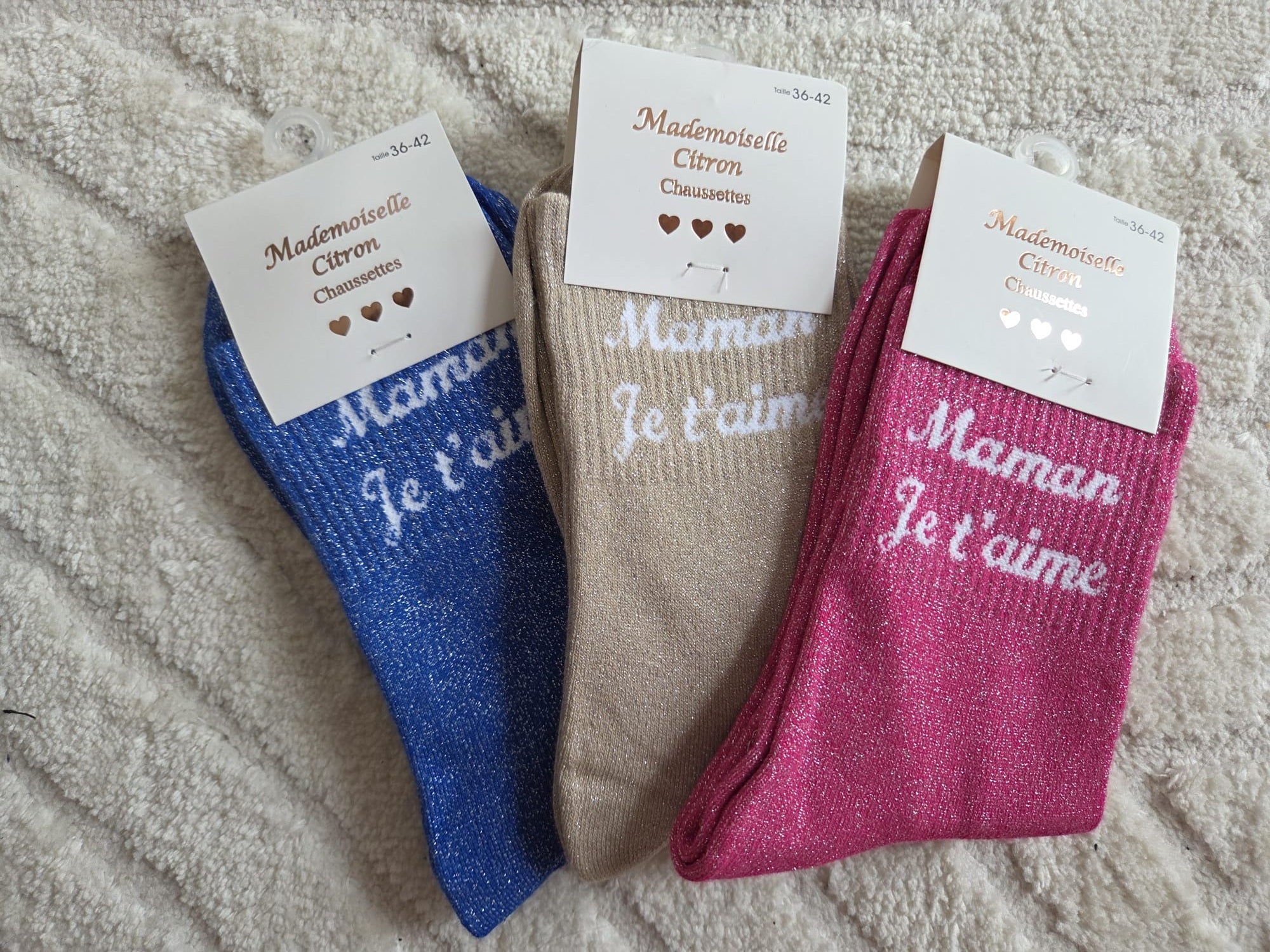 Chaussettes Message "Maman je t'aime" beige