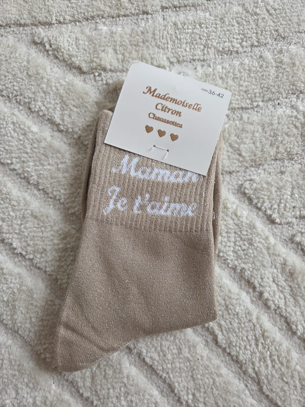 Chaussettes Message "Maman je t'aime" beige