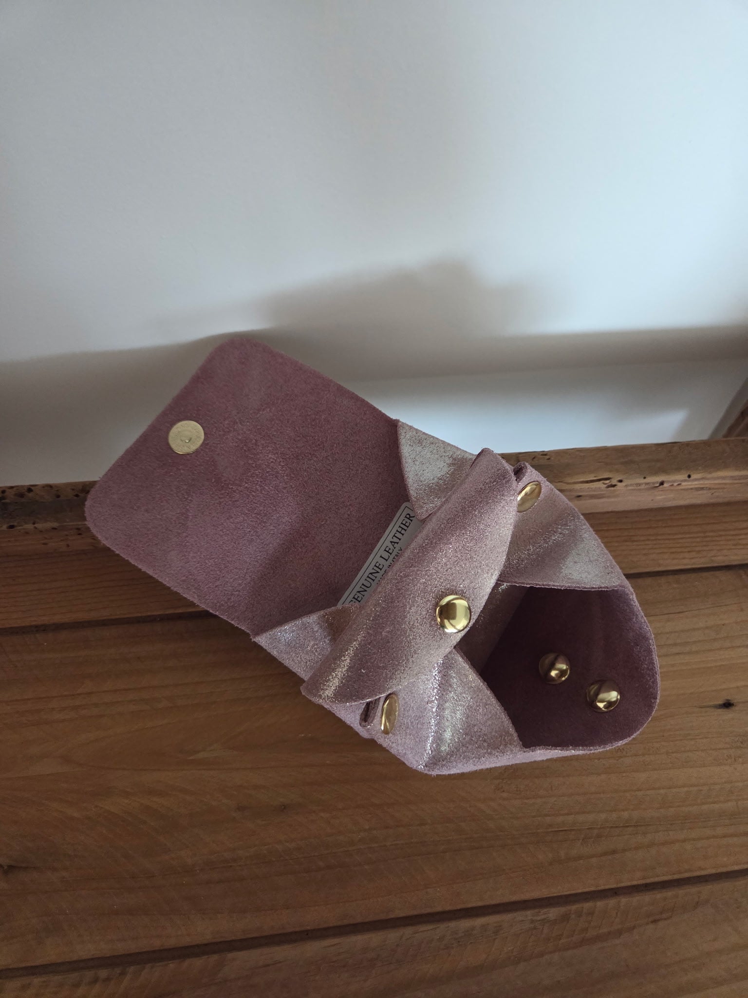 Porte-monnaie cuir rose pailleté