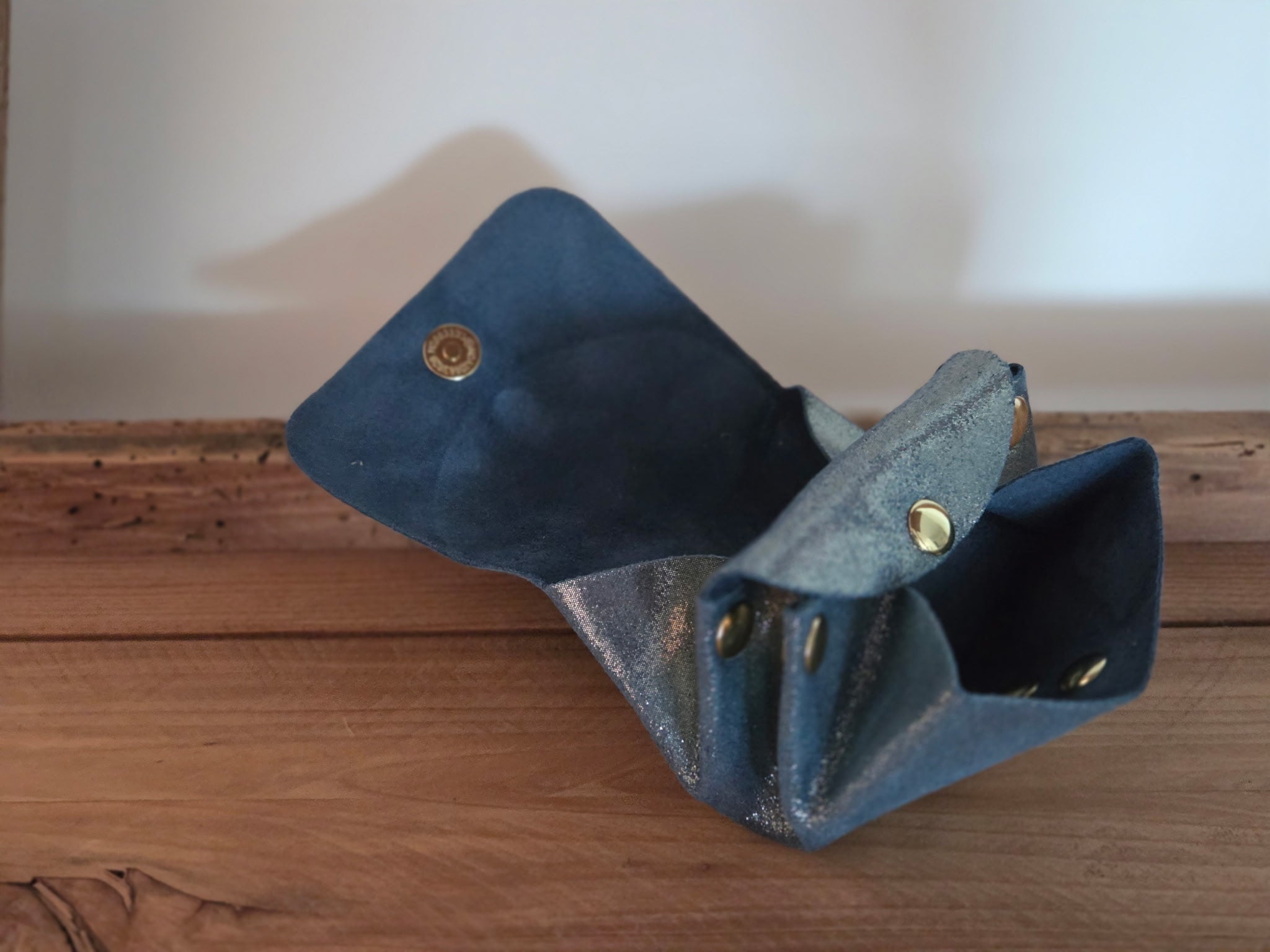 Porte-monnaie cuir bleu pailleté