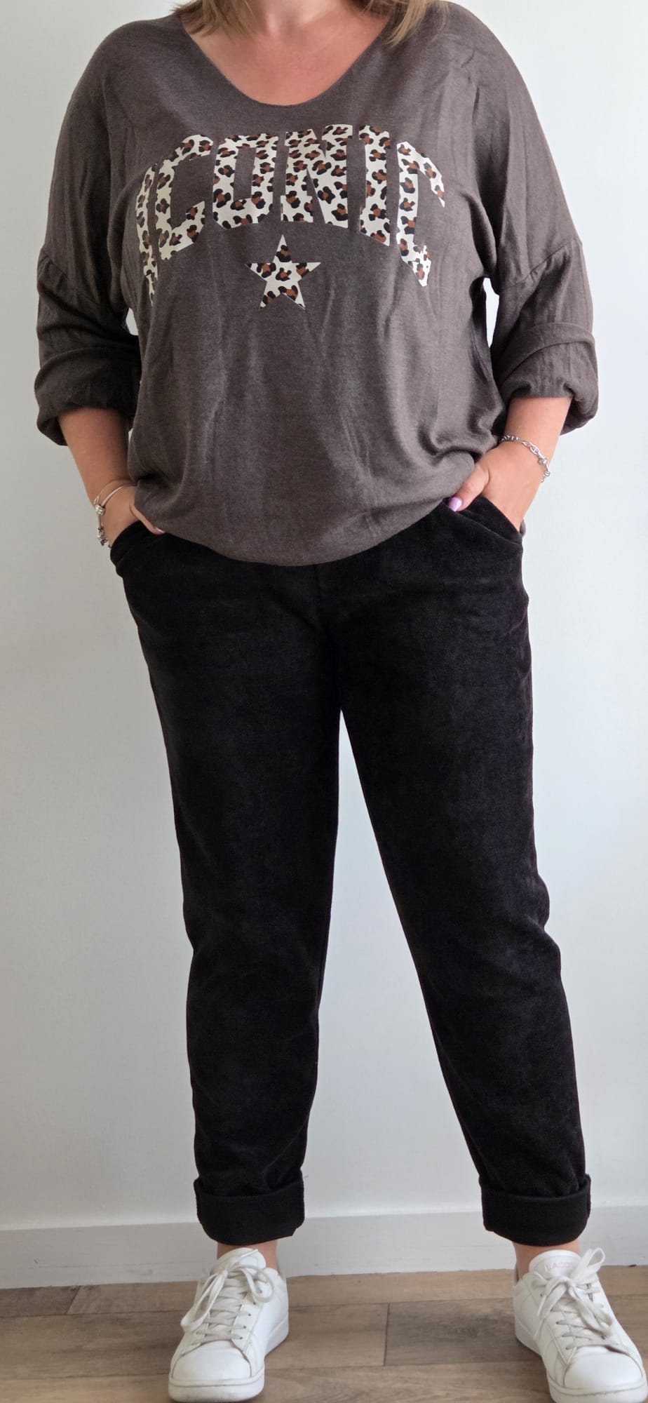 Pantalon noir lacet léopard
