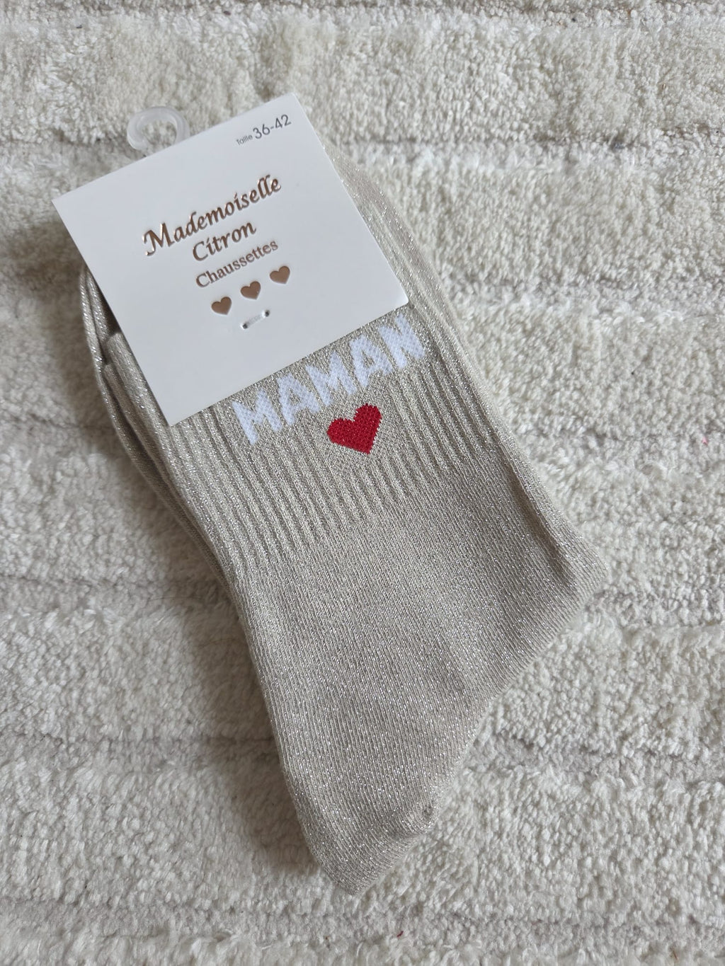 Chaussettes Message "Maman" beige