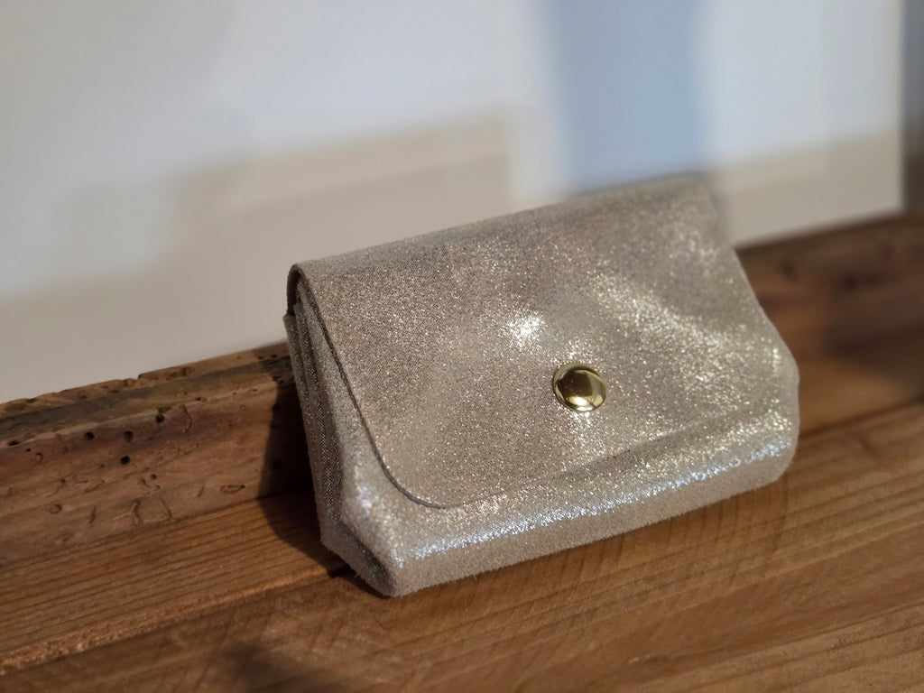 Porte-monnaie cuir doré pailleté