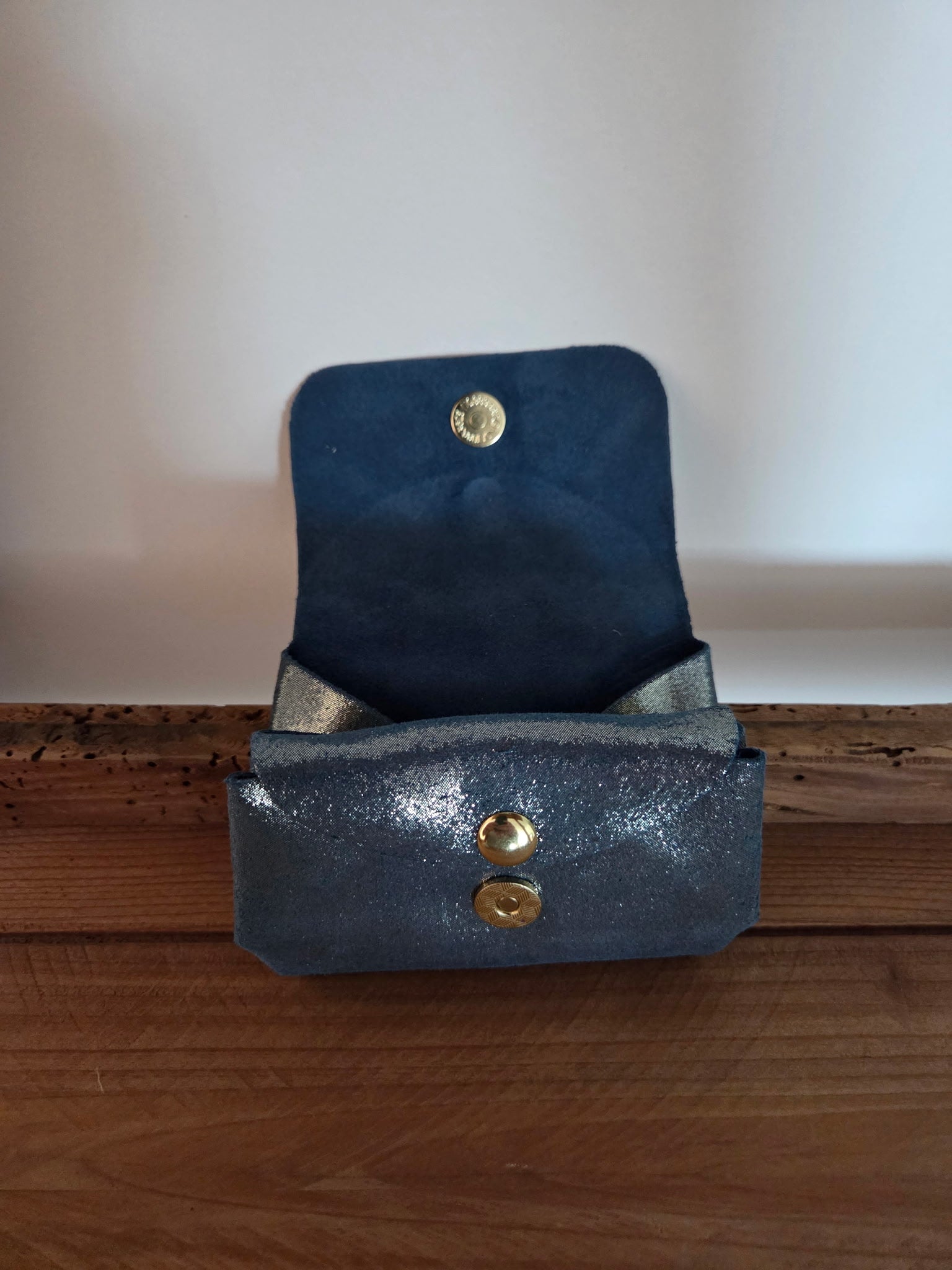 Porte-monnaie cuir bleu pailleté