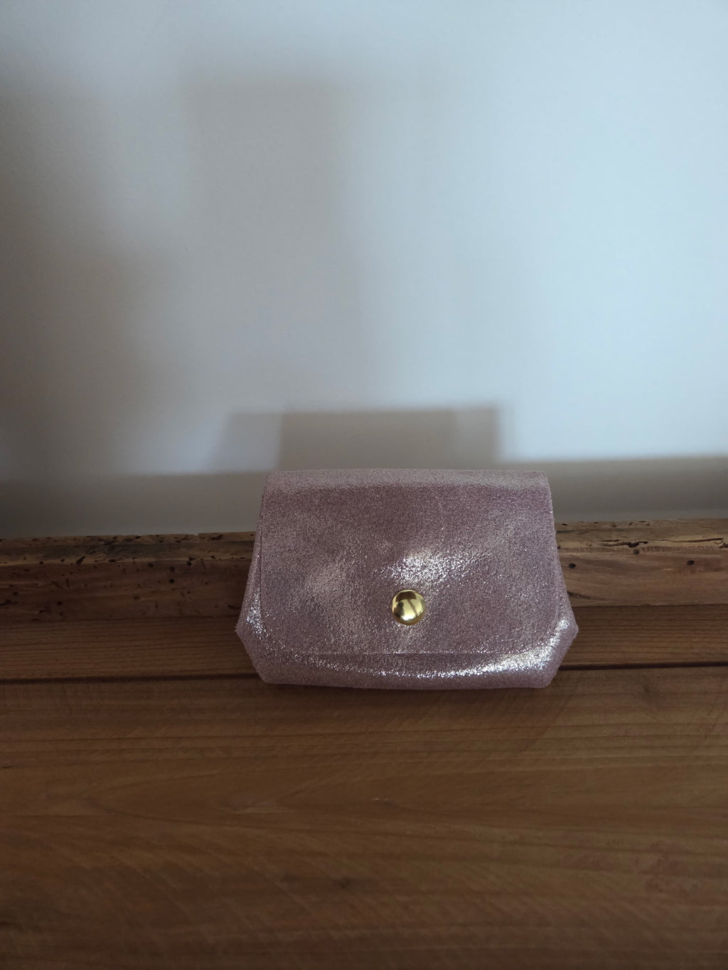 Porte-monnaie cuir rose pailleté