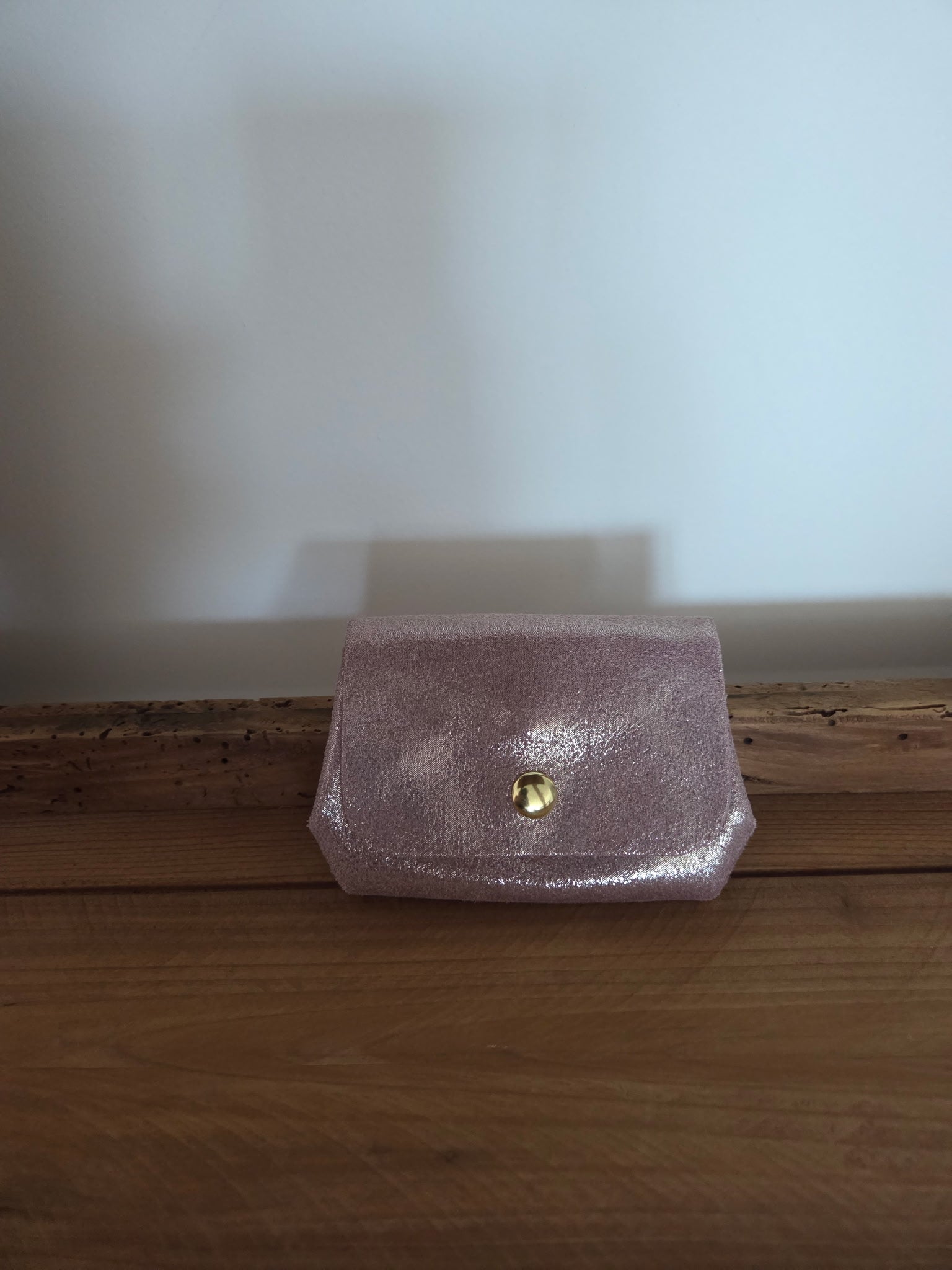 Porte-monnaie cuir rose pailleté