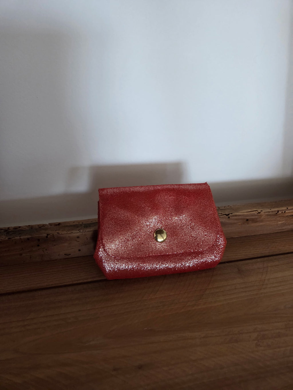 Porte-monnaie cuir corail pailleté