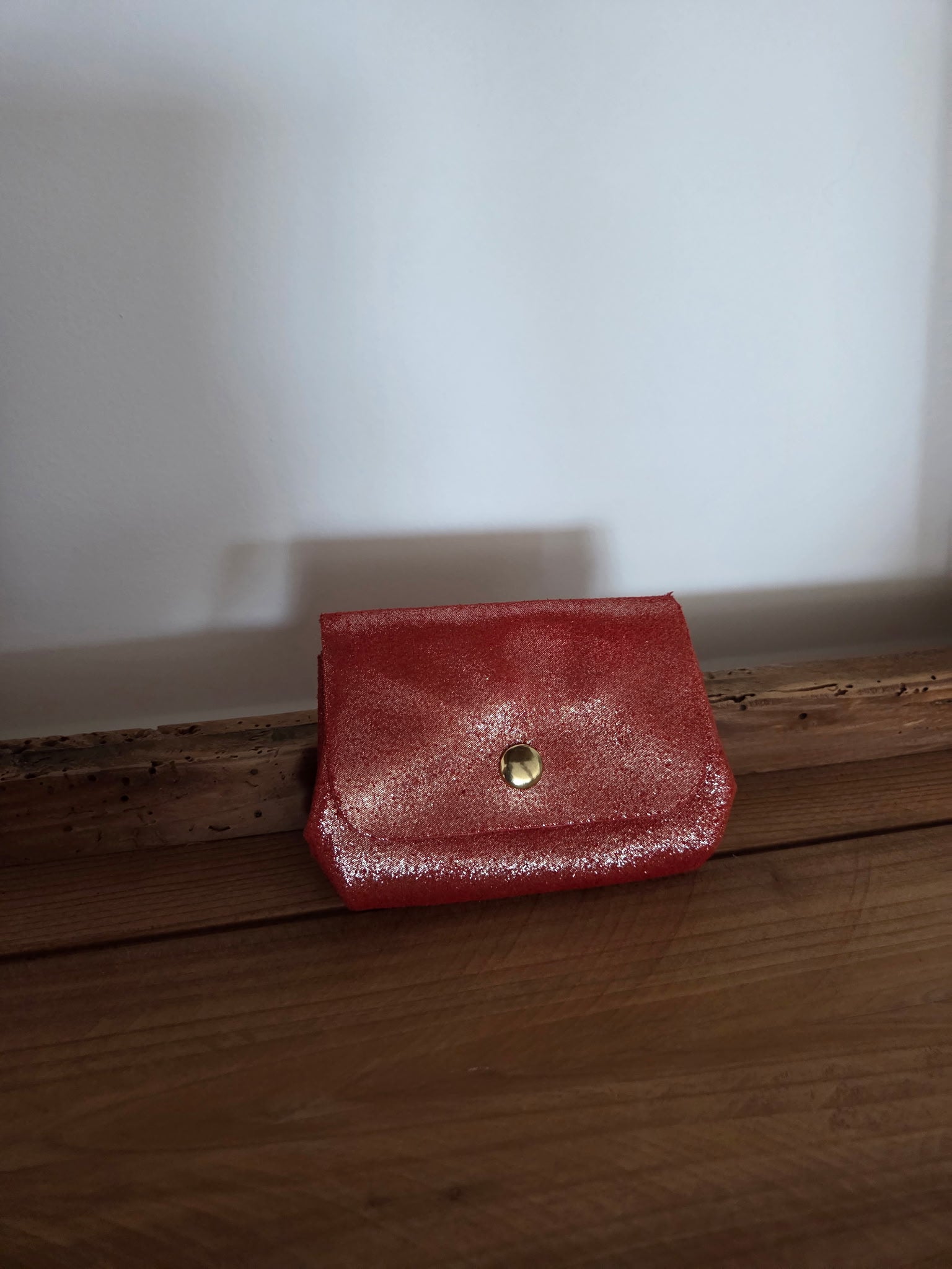 Porte-monnaie cuir corail pailleté