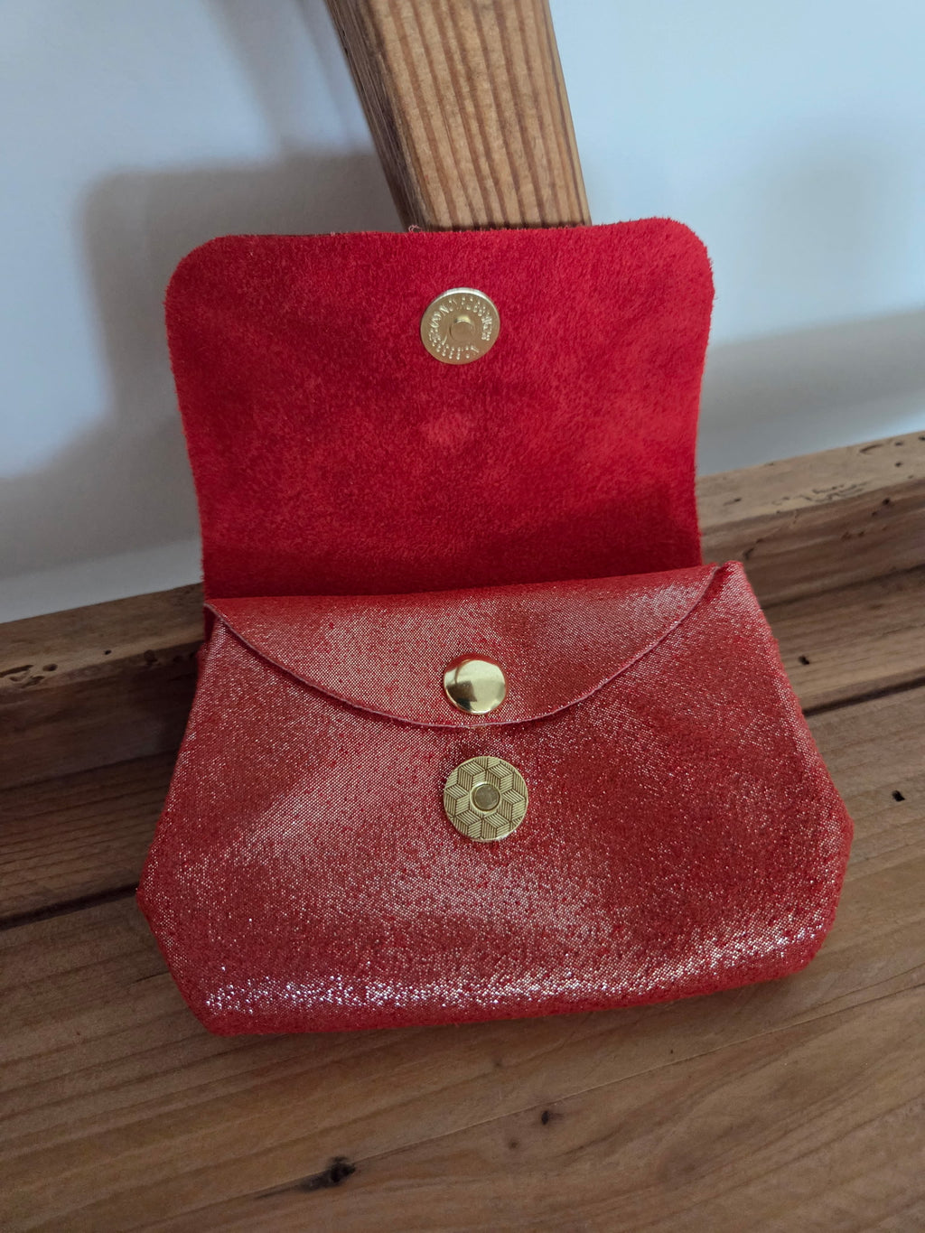 Porte-monnaie cuir corail pailleté