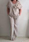 Tee-shirt beige fleurs