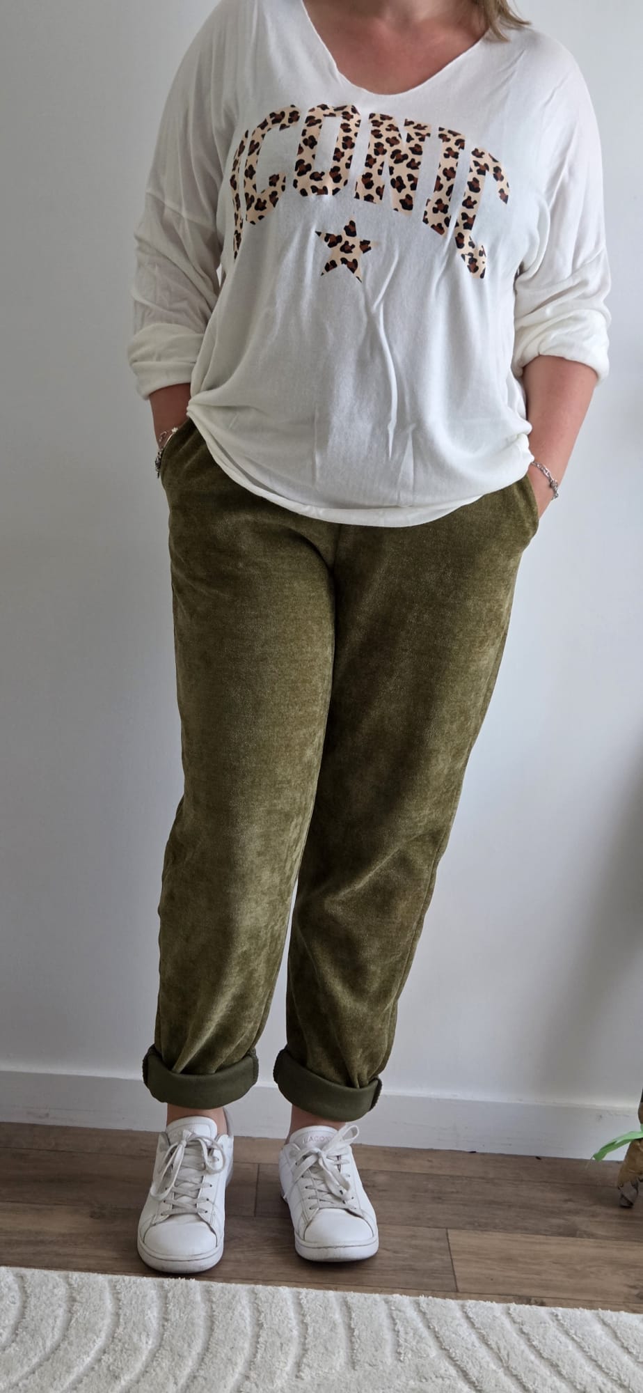 Pantalon kaki lacet léopard