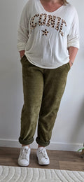 Pantalon kaki lacet léopard