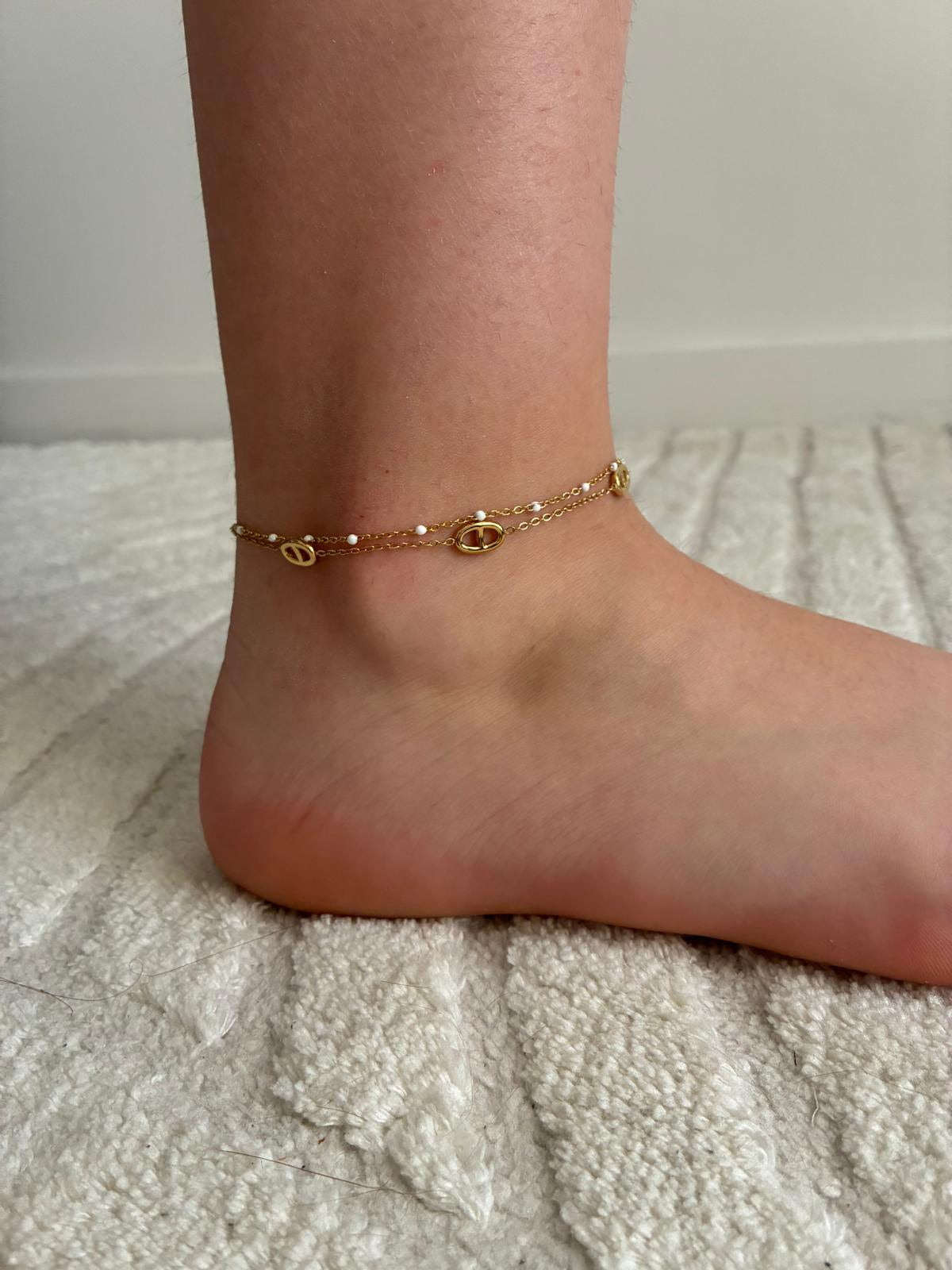 Chaine de cheville dorée perles