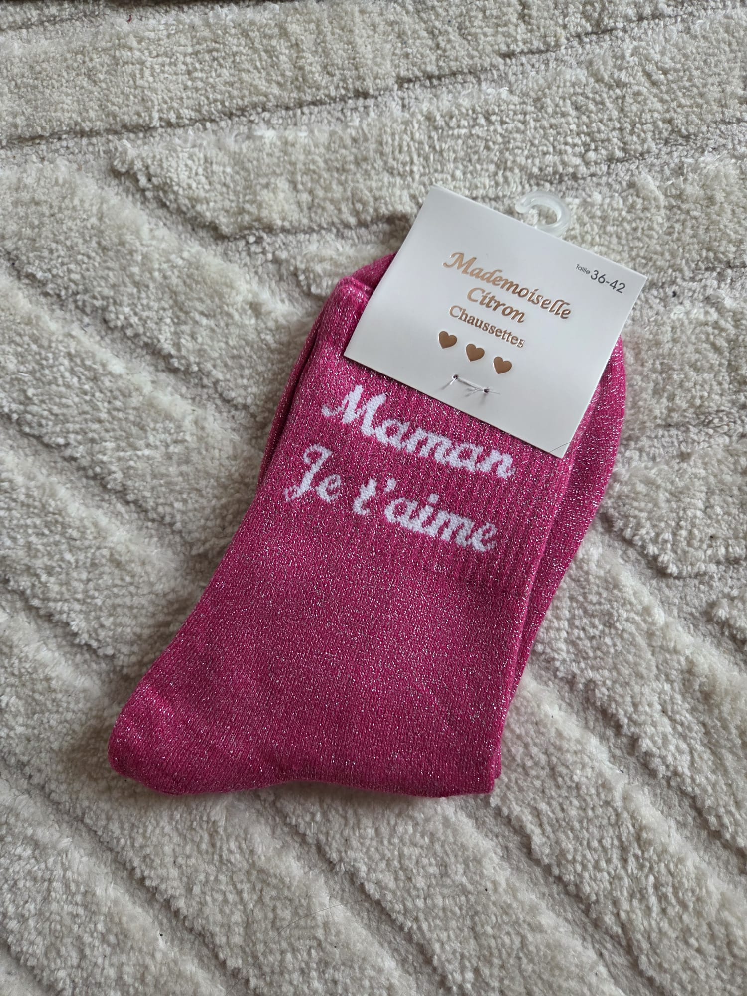 Chaussettes Message "Maman je t'aime" roses